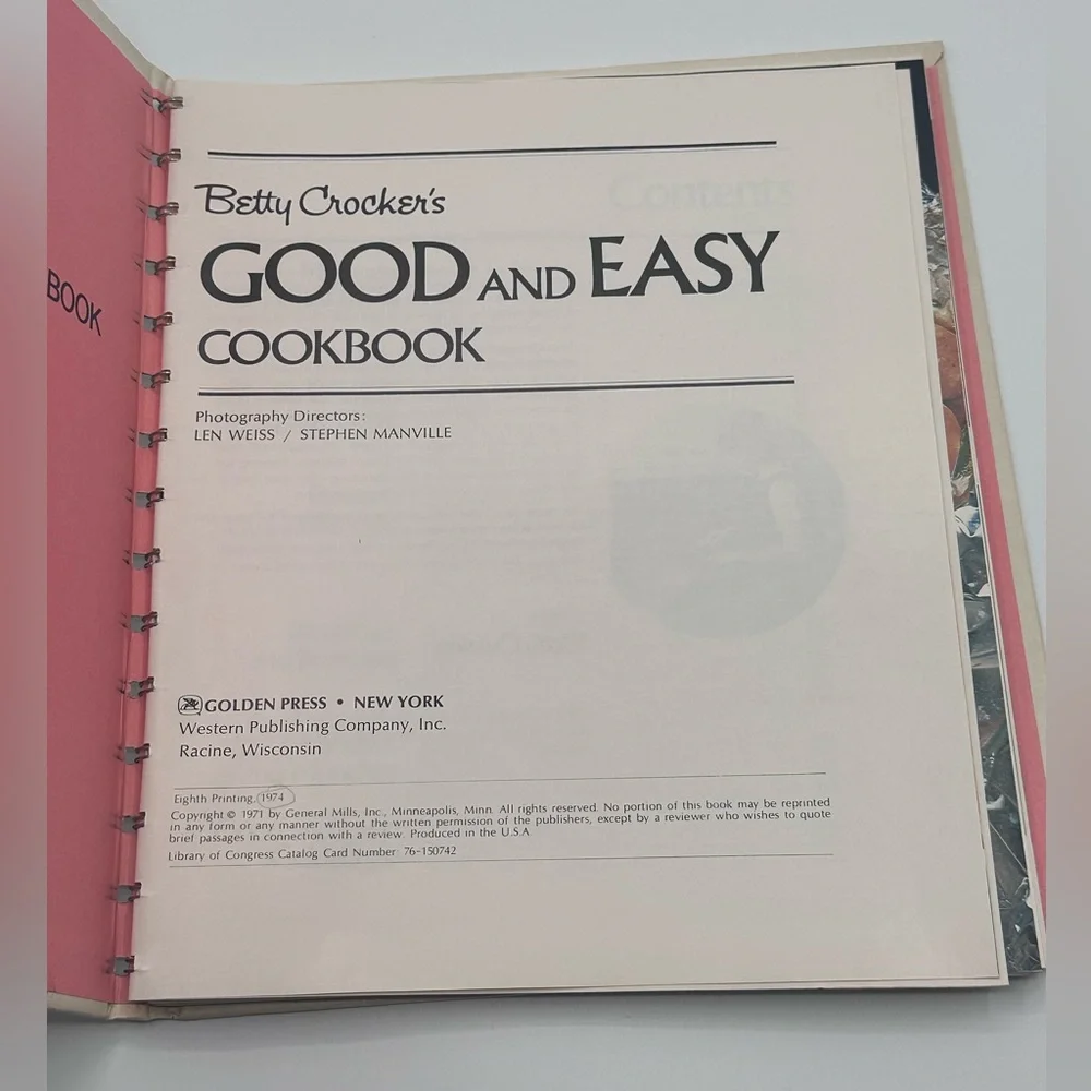 Vintage Betty Crocker's Good and Easy Cookbook (1974, 8th Printing) - Wirebound